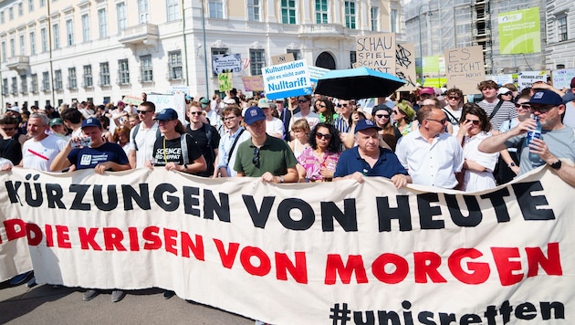 40.000 Studenten und Uni-Angehörige gingen im Mai gegen die geplanten Einsparungen auf die ...