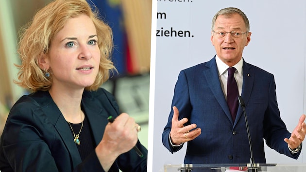 Nach den Uni-Protesten wegen Budgetkürzungen protestiert LH Stelzer (re.) nun gegen die Pläne ...