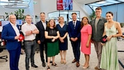 Das Moderatorenduo Katia Wagner und Klaus Herrmann mit der Kandidatenrunde: Michael Winter, Kurt ...