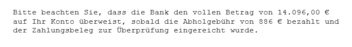 Ausschnitt aus einem Schreiben der Betrüger.