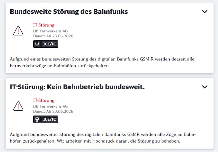 Zahlreiche Meldungen wie diese sind auf der Website der Deutschen Bahn zu finden.