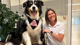 Therapiehund Rainbow und Besitzerin Psychologin Mag. Kathrin Fleischmann.