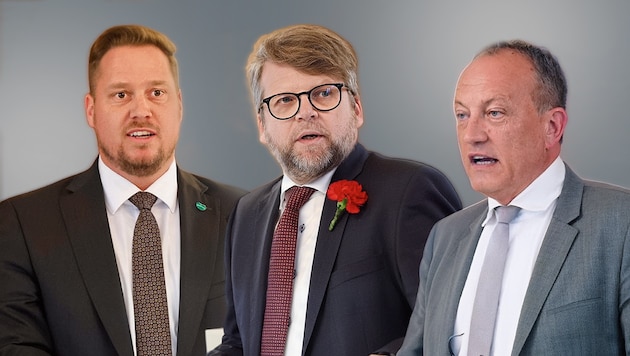 FPÖ-Klubobmann Marco Triller, SPÖ-Klubobmann Hannes Schwarz und ÖVP-Abgeordneter Armin Forstner ...