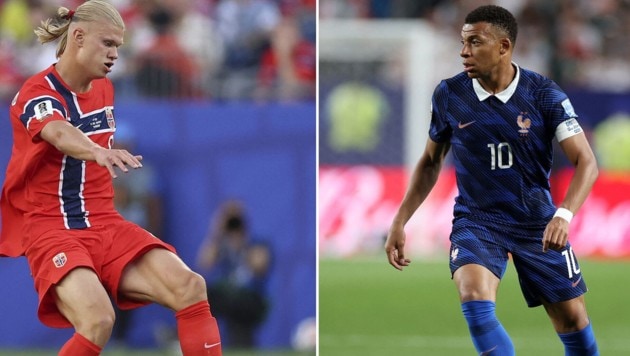 Norwegens Haaland (l.) und Frankreichs Mbappe (r.) haben vor ihrem ersten WM-Duell bereits je ...