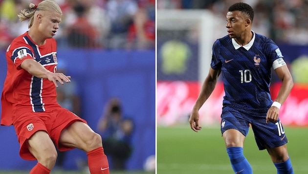 Norwegens Haaland (l.) und Frankreichs Mbappe (r.) haben vor ihrem ersten WM-Duell bereits je ...
