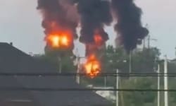 Das russische Öllager Poltawskaja brennt an mindestens drei separaten Stellen.