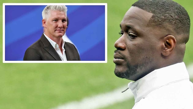 Elfenbeinküste-Trainer Emerse Fae (re.) ist von Bastian Schweinsteiger enttäuscht.