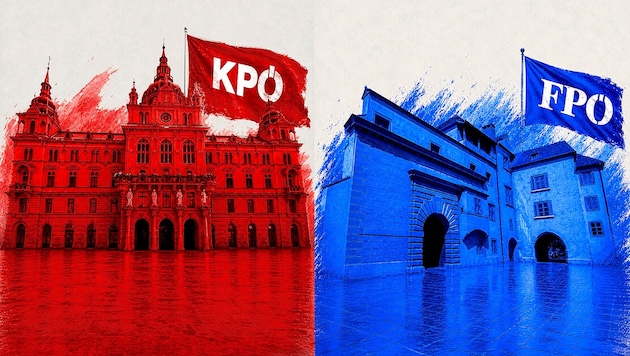 Das Grazer Rathaus (links) bleibt weitere fünf Jahre kommunistisch-dunkelrot, die Burg ist seit ...