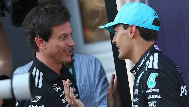 Toto Wolff mit George Russell in Spielberg.