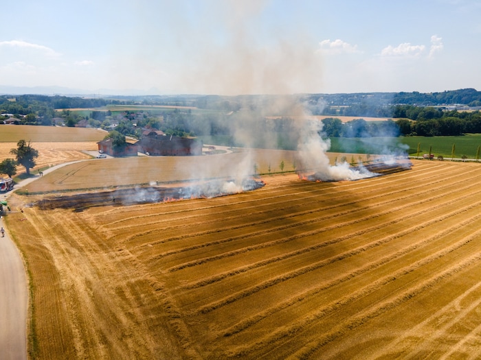 In Piberbach geriet ein Feld in Brand, nachdem Flammen von einem Ballen übergegriffen hatten.