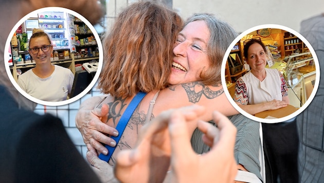 Wahlsiegerin Kahr hat Grund zum Jubeln. Trafikantin Nadine Fürst (li.) und Bäckerin Bianca ...