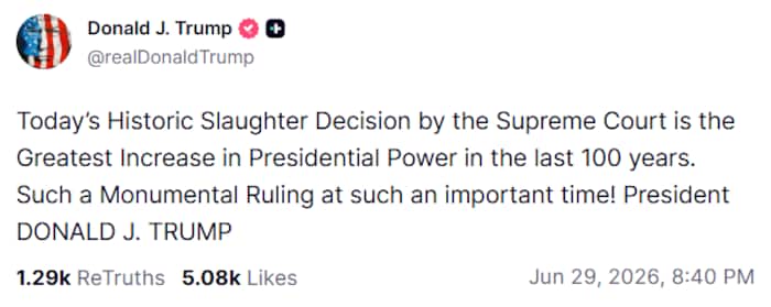 Auf Truth Social schwärmt Trump von seinem Erfolg.