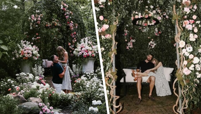 Inmitten eines Blumenmeers hat Kelce um die Hand der Sängerin angehalten. Bei der Hochzeit soll ...