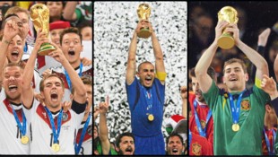 Sie durften noch jubeln: Philipp Lahm (2014, Deutschland), Fabio Cannavaro (2006/Italien) und ...
