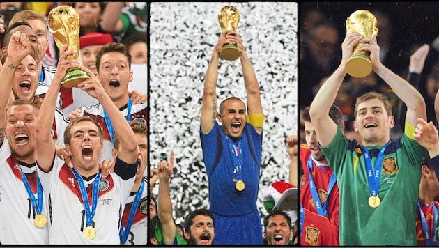 Sie durften noch jubeln: Philipp Lahm (2014, Deutschland), Fabio Cannavaro (2006/Italien) und ...