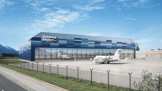 So soll der neue Hangar des Salzburger Flughafens aussehen.