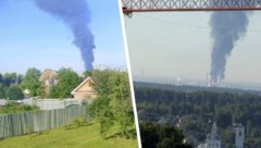 Dicke Rauchsäulen hängen über dem Gebiet.