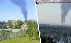 Dicke Rauchsäulen hängen über dem Gebiet.