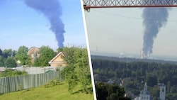 Dicke Rauchsäulen hängen über dem Gebiet.