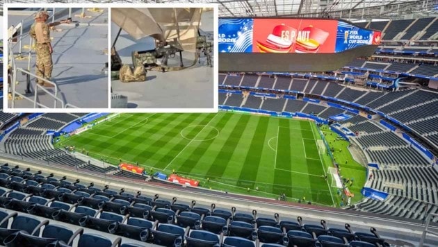 Hochsicherheitsspiel: Scharfschützen (li. oben) am Dach des Stadions in Los Angeles.