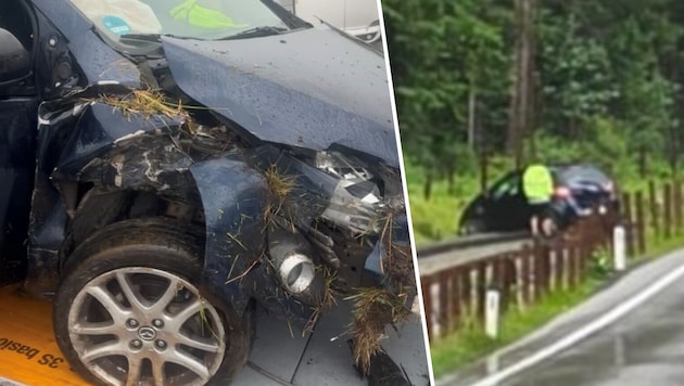 Das kaputte Auto begann schnell zu qualmen, vorher war es auf den Gleisen zu liegen gekommen.