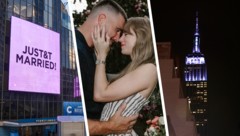 Leuchttafeln rund um den Madison Square Garden verkündeten die Vermählung von Taylor Swift und ...