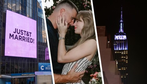 Leuchttafeln rund um den Madison Square Garden verkündeten die Vermählung von Taylor Swift und ...