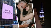 Leuchttafeln rund um den Madison Square Garden verkündeten die Vermählung von Taylor Swift und ...