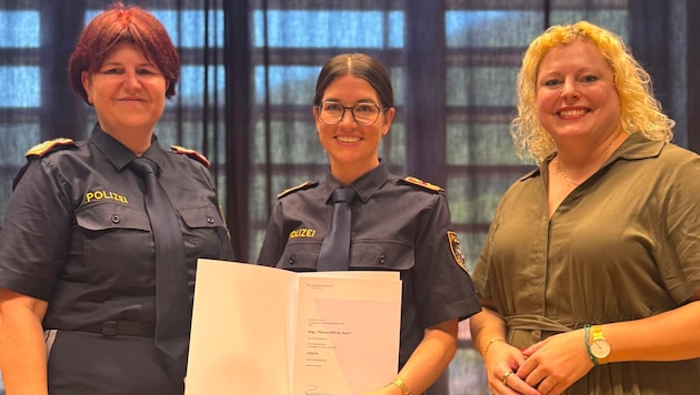 Landespolizeidirektorin Uta Bachmann, Theresa Breuß und Martina Schönherr.