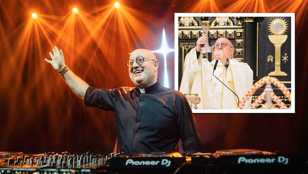Mit schwarzem Priesterhemd, Kopfhörern und DJ-Pult hat Padre Guilherme (bürgerlicher Name: ...