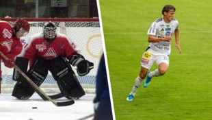 Claus Dalpiaz ist Eishockey-Rekordgoalie, Junior Magnus kickt diese Saison in Hartberg.
