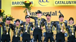 Die beim Auftaktzeitfahren der Tour de France 2026 siegreichen Visma-Mannen