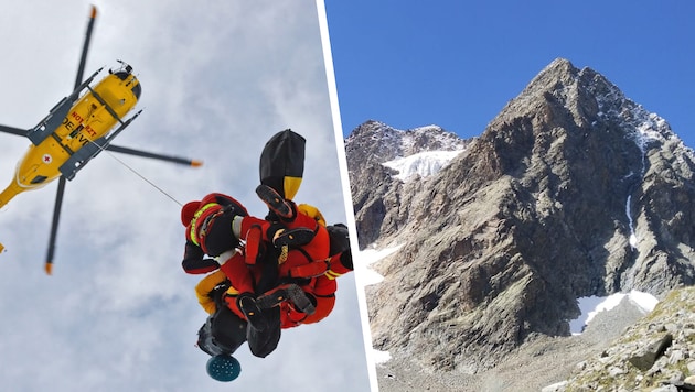 Beim Abstieg von der Watzespitze (rechts) passierte der Unfall. Der Verletzte wurde mit dem ...