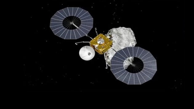 Diese künstlerische Darstellung zeigt die Raumsonde „Tianwen-2“ bei der Annäherung an den ...
