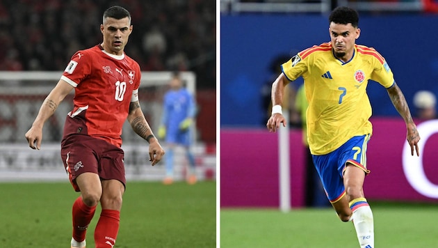 Granit Xhaka (l.) trifft auf Luis Diaz (r.).