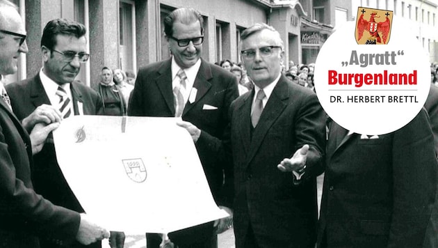 Stadterhebung in Güssing 1973 mit Landeshauptmann Theodor Kery.