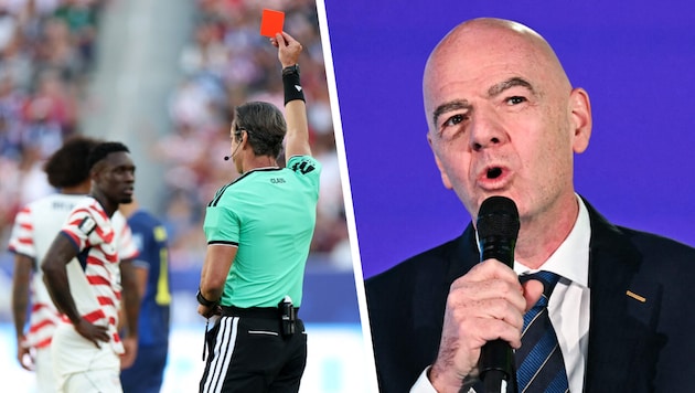FIFA-Boss Infantion (re.) spricht ein Machtwort: US-Fußballstar Folarin Balogun darf gegen ...