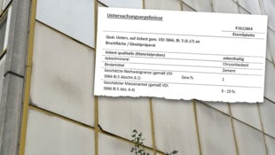 Die Platten an der Fassade des in die Jahre gekommenen Gemeindebaus enthalten Asbest, wie der ...