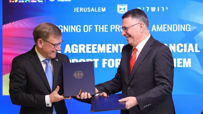 Von links: Deutschlands Außenminister Johann Wadephul und Israels Außenminister Gideon Saar