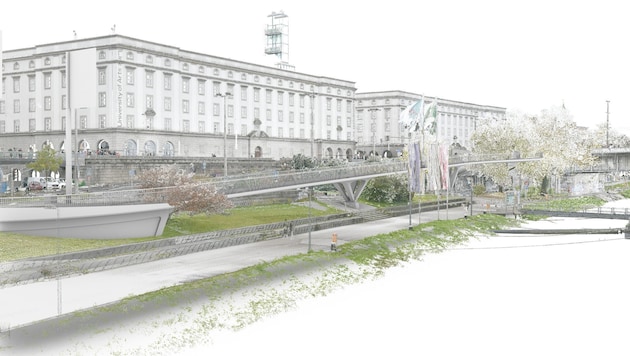 Die neue, rund 123 Meter lange Rampe soll die Nibelungenbrücke künftig direkt mit dem Donaupark ...
