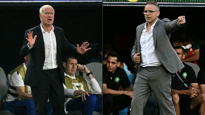 Frankreich-Trainer Didier Deschamps (links) und Marokko-Trainer Mohamed Ouahbi.
