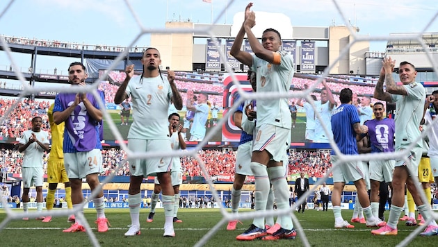 Kylian Mbappe und Co. jubeln nach dem Sieg über Marokko.