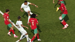 Mit diesem Schuss brachte Kylian Mbappe die Franzosen in Führung.