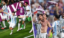 Julian Alvarez (linkes) Bild traf in der Verlängerung zum vorentscheidenden 2:1 für Argentinien. ...
