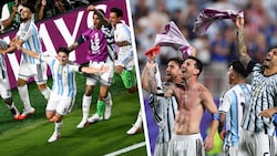 Julian Alvarez (linkes) Bild traf in der Verlängerung zum vorentscheidenden 2:1 für Argentinien. ...