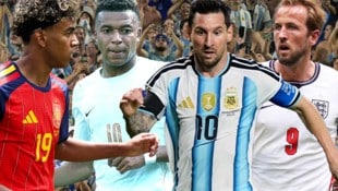 Lamine Yamal, Kylian Mbappe, Lionel Messi, Harry Kane (von links) – in der Halbfinal-Phase der ...