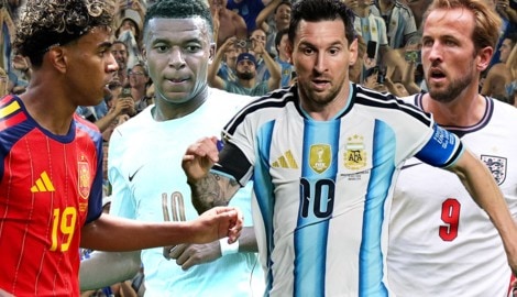 Lamine Yamal, Kylian Mbappe, Lionel Messi, Harry Kane (von links) – in der Halbfinal-Phase der ...