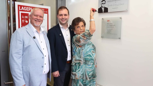 Der offizielle Fritz (li.) mit dem zweiten Landesgeschäftsführer Kevin Friedl und die Enkelin ...