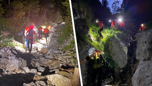 Die zahlreichen Retter mussten sich durch die Schlucht bis zur Verletzten vorkämpfen.