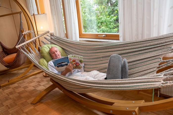 Oder bei Regenwetter einfach in der Indoor-Hängematte.